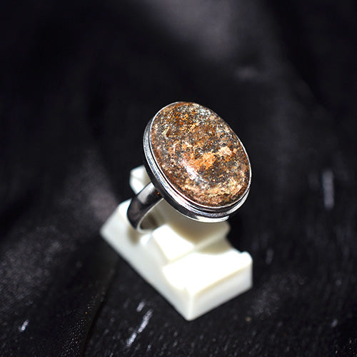 925 Sterling Silver Oval Brown Granite Ring