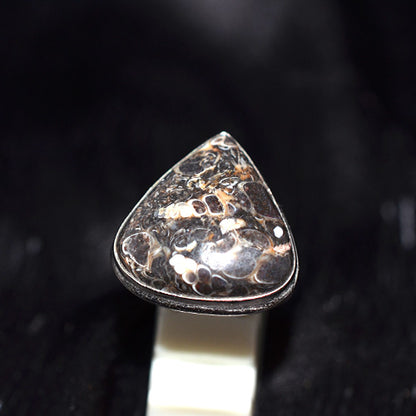 925 Sterling Silver Trillion Fossil Agate Ring