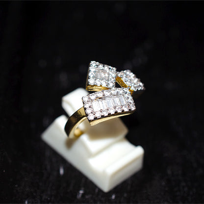 6 Carat Gold Plated Baguette and Round Cubic Zirconia Cluster Ring