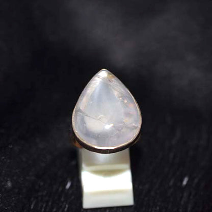 925 Sterling Silver Rose Quartz Teardrop Cabochon Ring