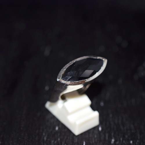 925 Sterling Silver Horizontal Marquise Black Onyx Ring