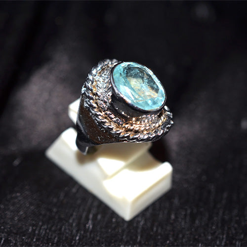925 Sterling Silver Oval Apatite Turkish Ring with Double Rope Band