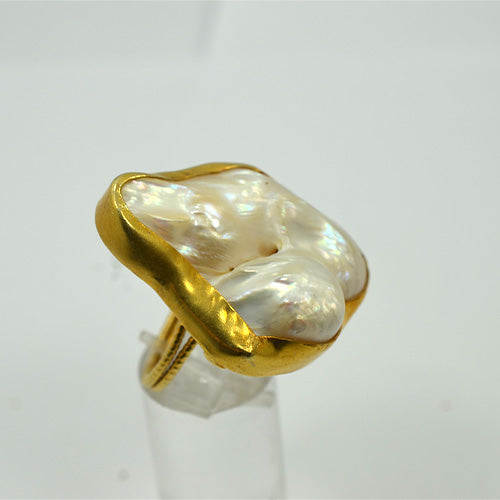 6 Carat Gold Plated Baroque Pearl Organic Design Ring