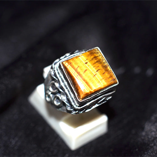 925 Sterling Silver Square Tiger's Eye Turkish Ring