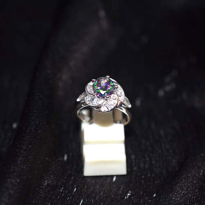 925 Sterling Silver Mystic Topaz Floral Halo Ring