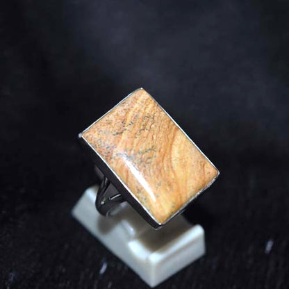925 Sterling Silver Yellow Jasper Rectangle Ring