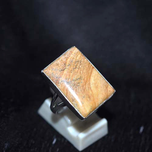 925 Sterling Silver Yellow Jasper Rectangle Ring
