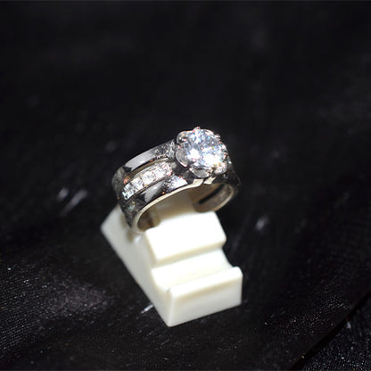 925 Sterling Silver Cubic Zirconia Wide Band Solitaire Ring