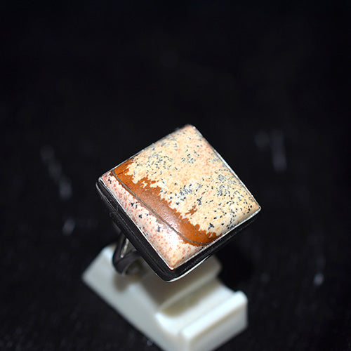 925 Sterling Silver Square Banded Picture Jasper Ring