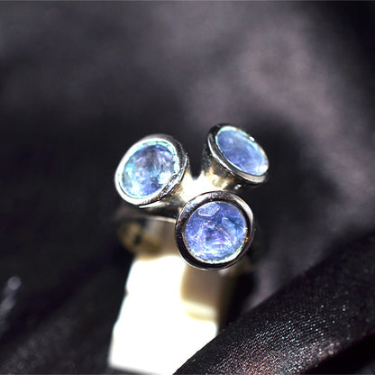 925 Sterling Silver Tanzanite Three Stone Tripod Ring