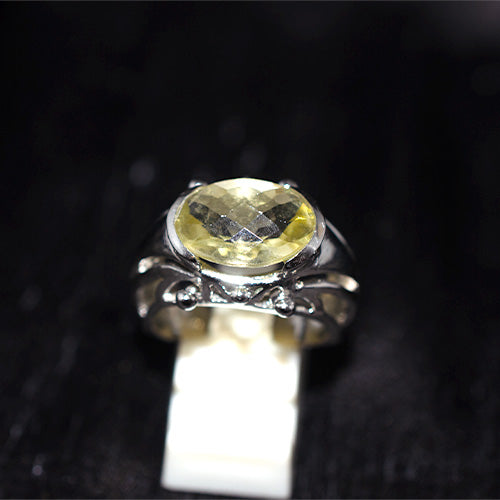 925 Sterling Silver Oval Lemon Quartz Ornate Setting Ring
