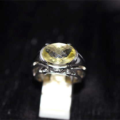 925 Sterling Silver Oval Lemon Quartz Ornate Setting Ring