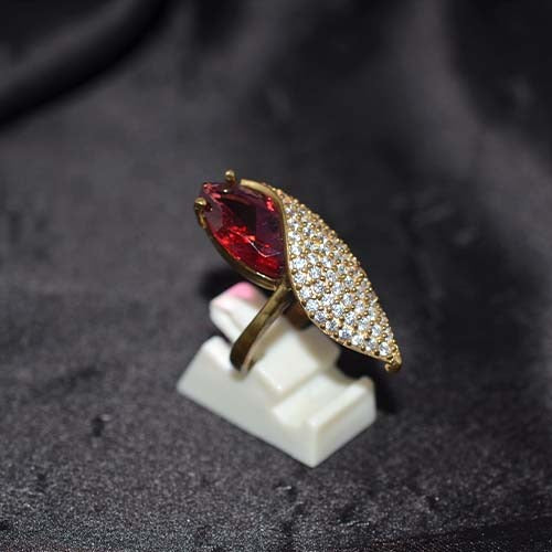 6 Carat Gold Plated Ruby Leaf Wrap Ring