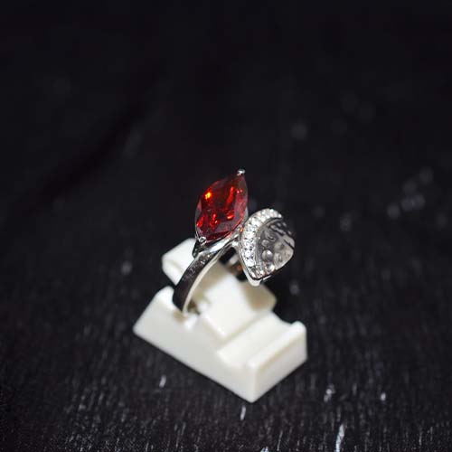 925 Sterling Silver Red and White Two Stone Bypass Ring