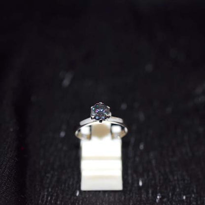 925 Sterling Silver Black Crystal Solitaire Ring