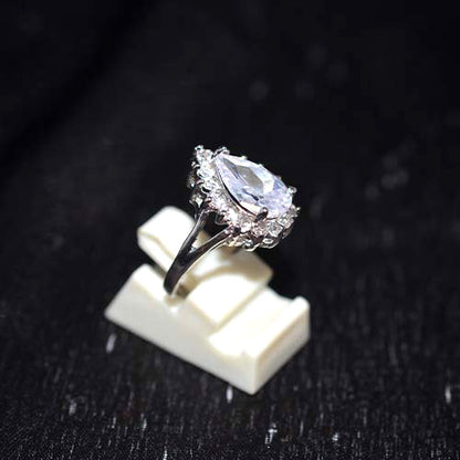 925 Sterling Silver Cubic Zirconia Marquee Halo Ring