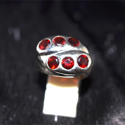 925 Sterling Silver Garnet Coffee Bean Motif Ring