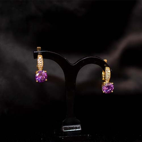 6 Carat Gold Plated Lavender Solitaire Drop Earrings