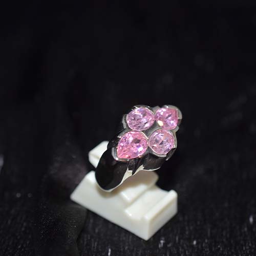 925 Sterling Silver Pink Cubic Zirconia Clover Motif Ring