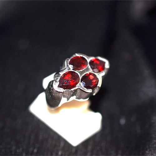 925 Sterling Silver Garnet Mixed Cut Quad Cluster Ring