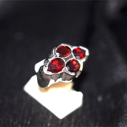 925 Sterling Silver Garnet Mixed Cut Quad Cluster Ring