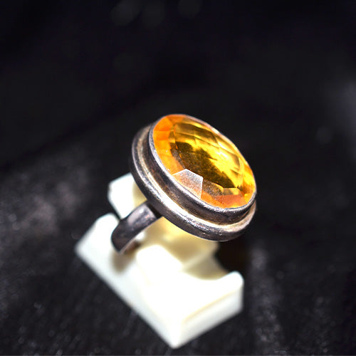 925 Sterling Silver Turkish Citrine Faceted Round Ring