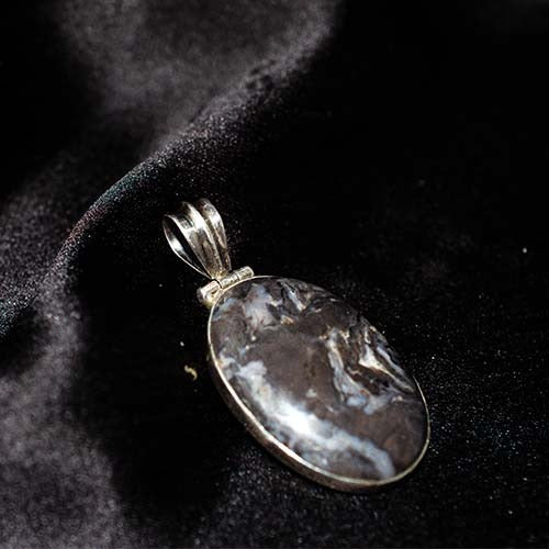 925 Sterling Silver Marbled Agate Oval Pendant