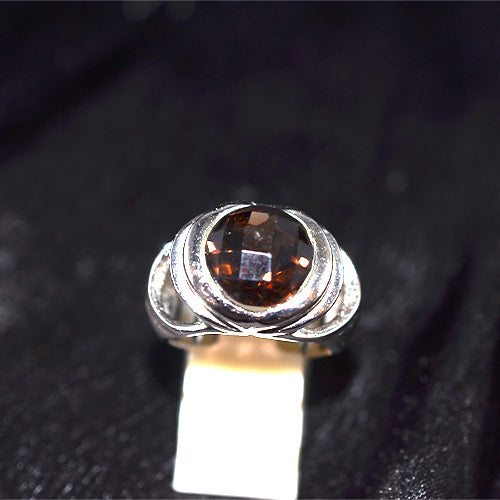 925 Sterling Silver Smoky Quartz Faceted Oval Ring