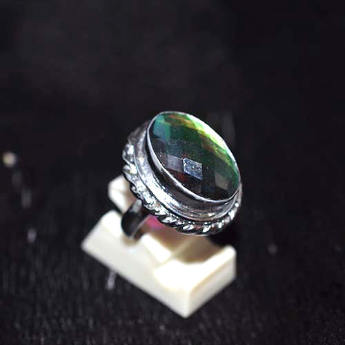 925 Sterling Silver Oval Mystic Topaz Rope Detail Ring