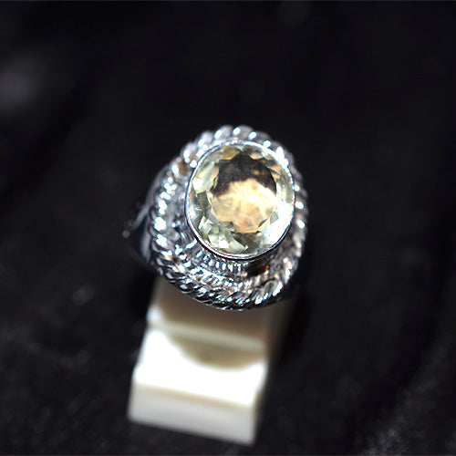 925 Sterling Silver Lemon Quartz Rope Motif Turkish Ring