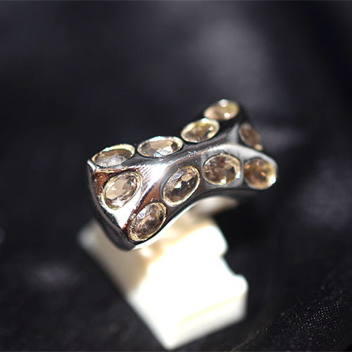 925 Sterling Silver Contoured Multi-Stone Citrine Band Ring