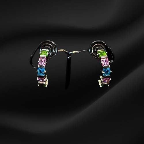 925 Sterling Silver Rainbow Topaz Square Hoop Earrings