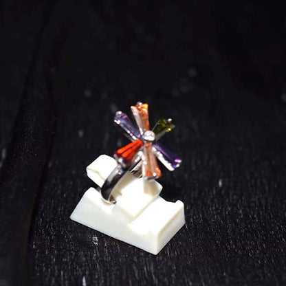925 Sterling Silver Multicolor Gemstone Pinwheel Motif Ring