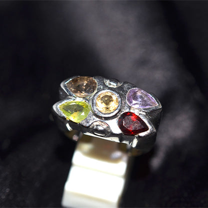 925 Sterling Silver Asymmetrical Multi-Shape Gemstone Ring