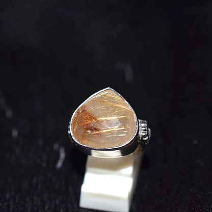 925 Sterling Silver Golden Rutilated Quartz Trillion Ring