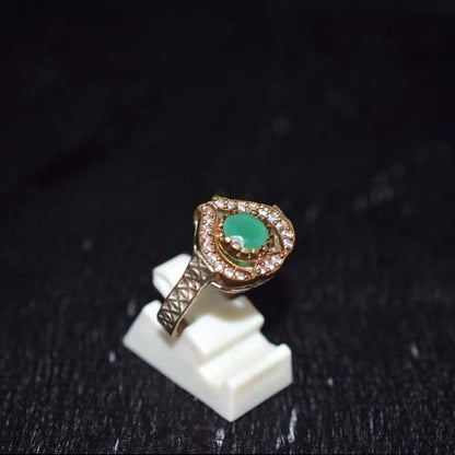 6 Carat Gold Plated Green Onyx Halo Ring