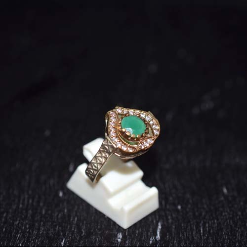 6 Carat Gold Plated Green Onyx Halo Ring