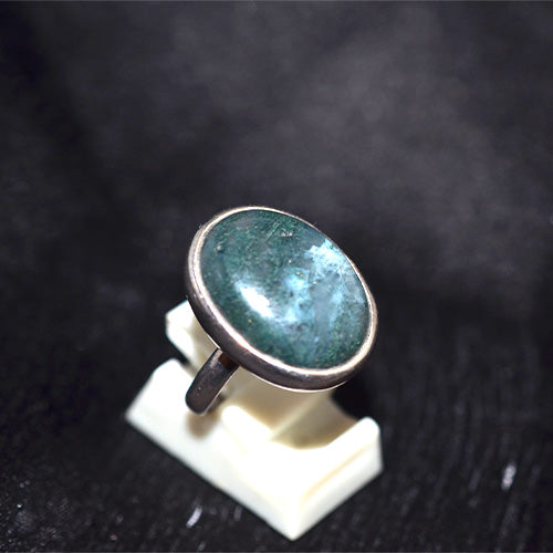 925 Sterling Silver Oval Moss Agate Ring