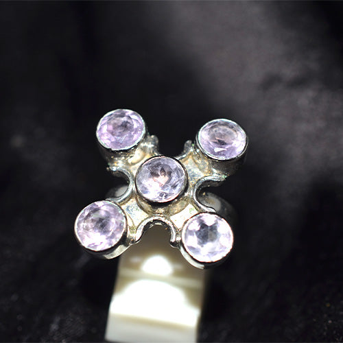 925 Sterling Silver Amethyst Five Stone Cross Ring