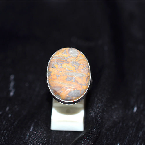925 Sterling Silver Mottled Picture Jasper Oval Ring