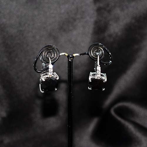 925 Sterling Silver Black Onyx Cushion Drop Earrings