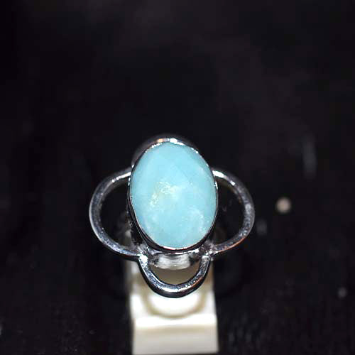 925 Sterling Silver Oval Larimar Flower Design Ring