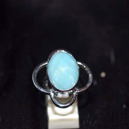 925 Sterling Silver Oval Larimar Flower Design Ring
