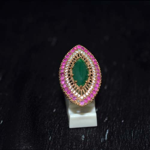 6 Carat Gold Plated Green and Pink Gemstone Marquise Halo Ring