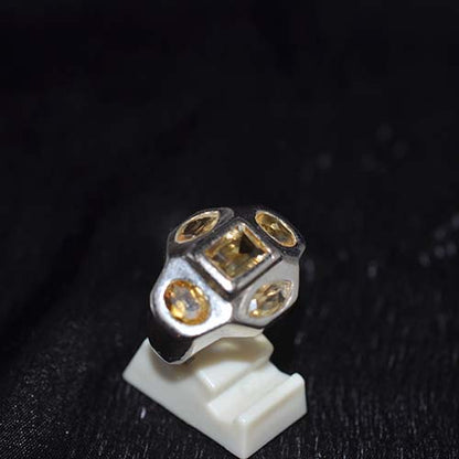 925 Sterling Silver Yellow Citrine Square Center Quad Ring