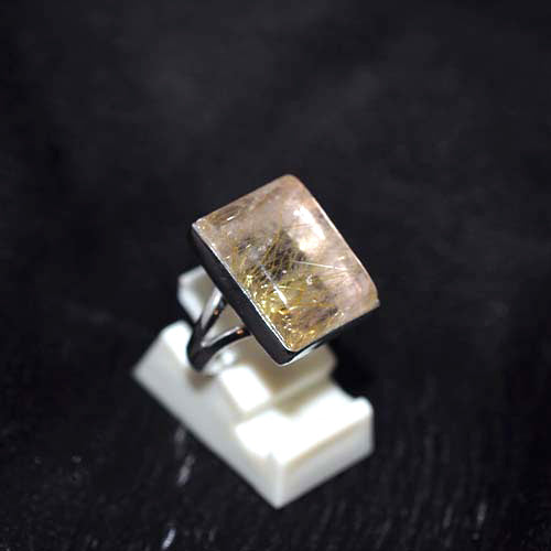 925 Sterling Silver Rutilated Quartz Rectangle Ring