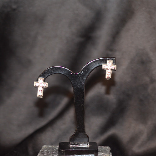 925 Sterling Silver Cubic Zirconia Cross Stud Earrings