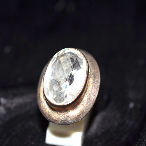 925 Sterling Silver Turkish Rock Crystal Faceted Oval Ring