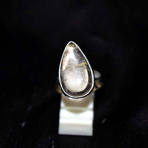 925 Sterling Silver Rutilated Quartz Elongated Teardrop Ring