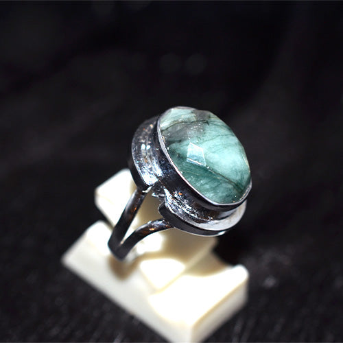 925 Sterling Silver Oval Faceted Emerald Turkish Ring